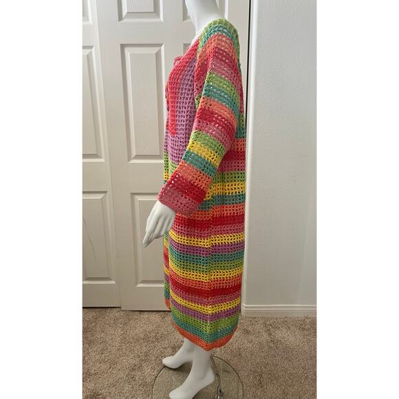 NWOT FARM RIO Striped Multicolor Crochet Dress beaded tassels Cover Up Large - Picture 8 of 16